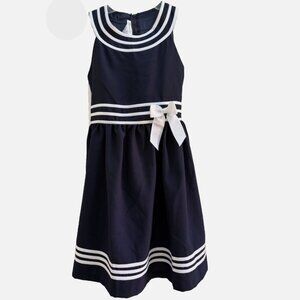 New Bonnie Jean Girls Nautical Sailor Navy Blue White Stripe Party Dress Sz 16.5